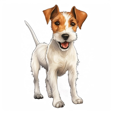 Cute Happy face Beautiful Poy Fox Terrier Dog Is Standing Full body Vector Sublimation Clipart,Cartoon,hyper realistic, intricate detail, illustration style,high solution,on the white background
