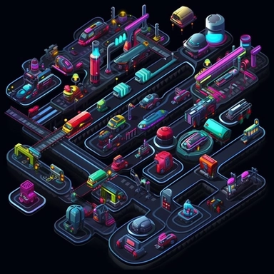 isometric, spritesheet, game assets, futuristic hover train tracks, isometric perspective, game sprite, sci-fi, cute, fun, creative, cartoon, clipart, hyper-detailed, black background