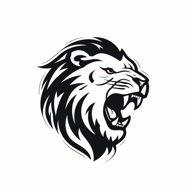 roaring lion head black frontal view silhouette vector flat simple identification symbol white backround white background minimalistic clipart png svg