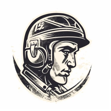 Ice hockey player in helmet , vintage, logo, clean, solid color, black and white color, clip art style, vector style, white background