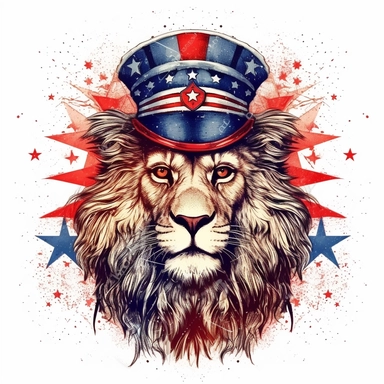 Cute patriotic lion clipart Sublimation Clipart, Cartoon, hyper realistic, intricate detail, illustration style, high solution, on the white background