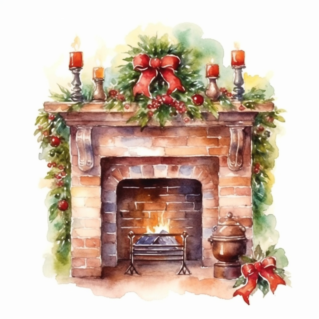 christmas fireplace clipart
