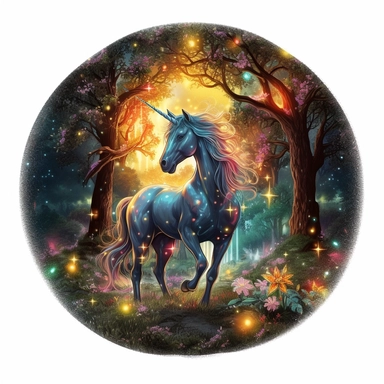 magic forest, fireflies, and a unicorn, fantasy, magic, Fantasy Clipart, PNG Clipart, Illustration clipart, white background, vivid color, 4K, extremely detailed