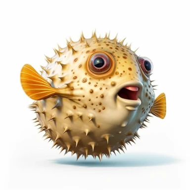 Clipart,A pufferfish inflating to defend itself, hyperrealistic, hyper high definition