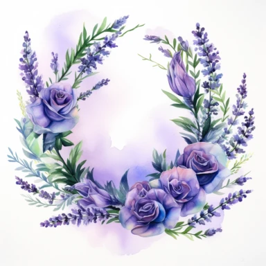 Watercolor Painting of beautiful multi - headed Lavender Wreath FLOWERS on white background DETAILED ILUSTRATION, Flora Design Patterns, Flemish Baroque by Rachel Ruysch, Behance, Rococo, Intricate Detailed, Soft Light Effect, Oil Paint Strokes, Light Academia Aesthetic Flowers, Lighting cinematic, all shown shimmering stamens, tyndall light, texture, colorful, 8k, fantasy, ray tracing, vivid, spectacular lighting, octane rendering, highly detailed, ultra - realistic, white background, clipart