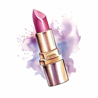 lipstick, in the style of watercolor illustrations, pink and gold, soft lilac, serenity and harmony, various stroke techniques, on white background, clipart