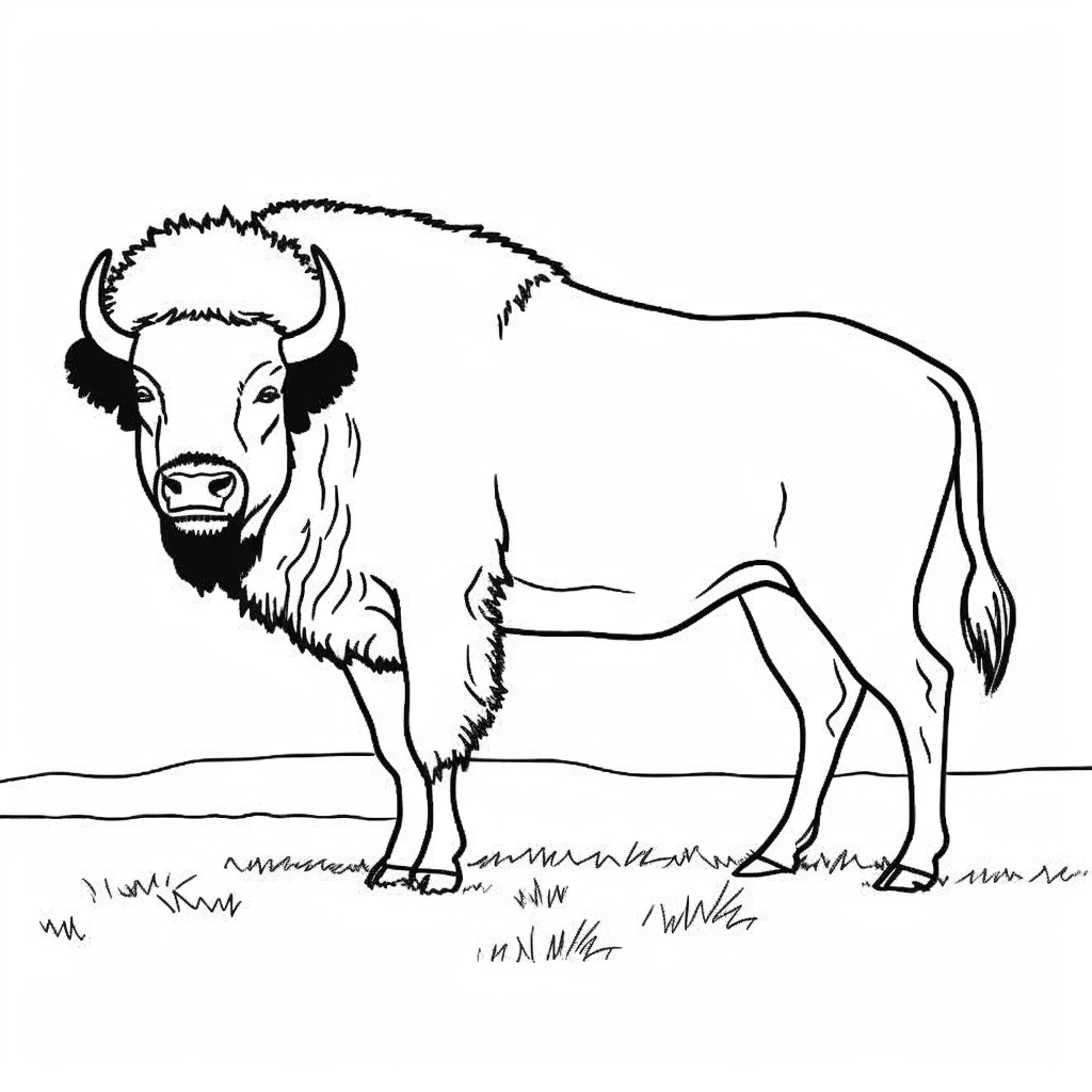 Draw a simple outline of a bison, a large animal that lives in the ...