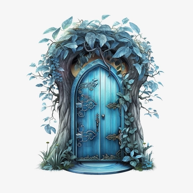 Watercolour beautiful azure blue realistic forest fairy door with realistic perfectly detailed forest leaves beautiful realistic details perfect forest fairy door magnificent details beautiful compelling realistic PNG image,ultra highly detailed, 18k, sharp focus, bright photo with vibrant colours digitally enhanced, enhanced graphics, straight, sharp focus, bright lighting, intricate detailed png image ,high definition,300dpi,graphic clipart,computer graphics