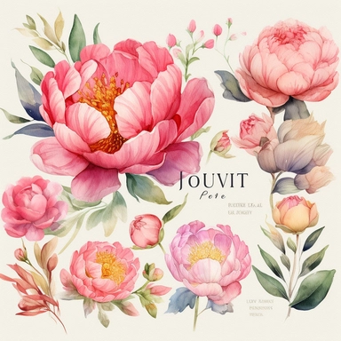Create an enchanting collection of ultra-detailed Peony Watercolor Clipart, featuring the exquisite beauty of peony flowers in all their glory. Each clipart element should be meticulously painted, capturing the delicate layers of petals and the captivating colors of peonies. Incorporate a variety of peony varieties, including single blooms, double blooms, and intricate floral compositions, showcasing the versatility and elegance of these beloved flowers. Design the clipart with a focus on weddin