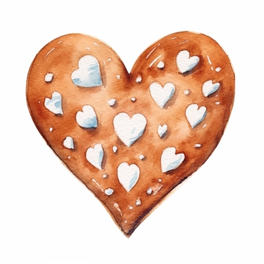 basic watercolor gingerbread heart cookie in minimal hand drawn style, Etsy, textured, clipart, white background
