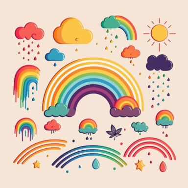 simple vector drawing of a rainbow, clipart, basic shapes, solid colors, joyful, doodle, sticker design, lineart, 2d flat file, silhouette, svg cut file