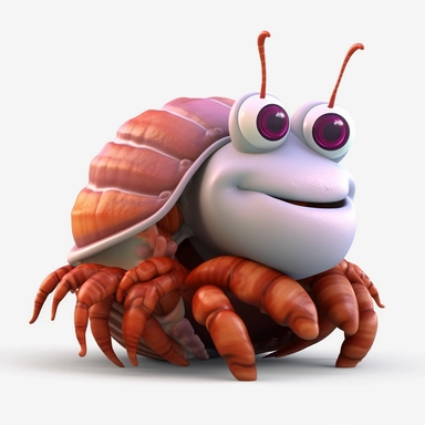 hermit crab 3d Cute Animated Sea Animals Clipart, disney pixar style Animated ocean clipart, white background