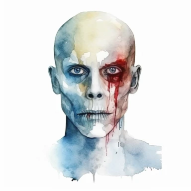 Scary Horror human half body Watercolor Clipart, illustration style, on white background, detailed, hd