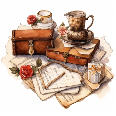 Tea-stained love letter cottagecore clipart