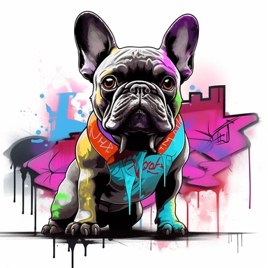 graffiti style french bulldog clip art white background