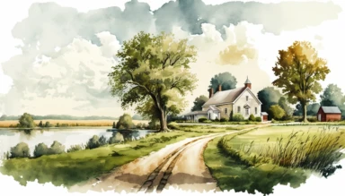 Beautiful landscape scene in Indiana. highly detailed watercolor clipart.