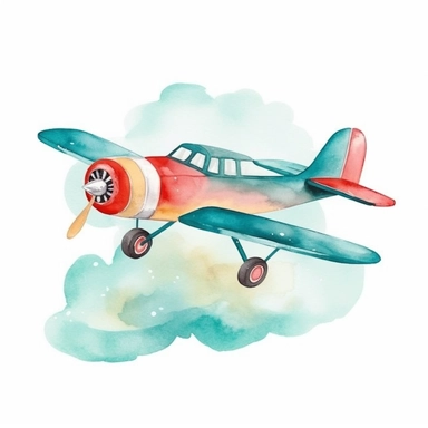 airplane, watercolor, doodle,fable, child book, clip art, transparent background, 300 dpi, nursery illustration, minimalist, vector illustration, optimistic -