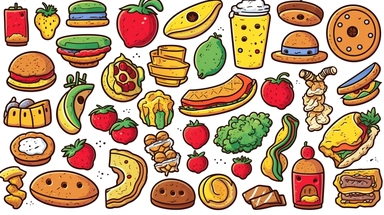 cartoon food clipart, isolated, white background, vector graphic