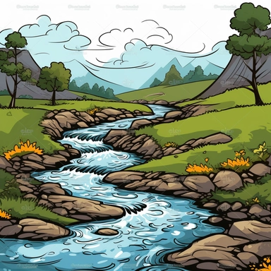 river flowing down mountain clipart