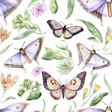 Moth Clipart - moth illustrations, clipart, beautiful, tiger moth, luna moth, beautiful, watercolor, with leaves and flowers, pastel color
