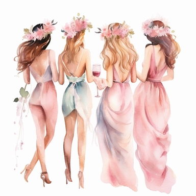 watercolor bachelorette party clipart, isolated background,