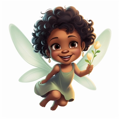 , A fairy, happy little black baby girl, disney tinker bell character, clip art , soft illustration