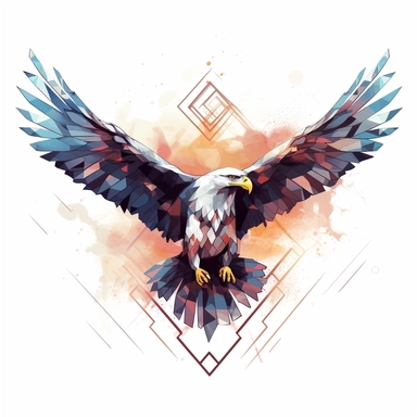 Soaring Eagle, geometric-inspired illustration, modern clipart, abstract style, sharp and angular shapes, white background