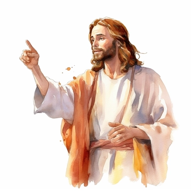 Jesus Christ teaching a public the way of god, Watercolor clipart style, solid white background
