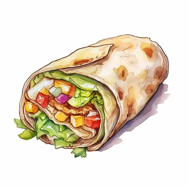 Vegetarian burrito, Watercolor style, Clipart,on white background with margins