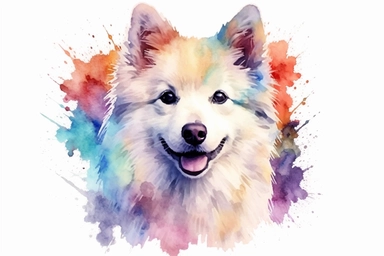 Watercolor, American Eskimo Dog Dog , clipart, hd, on a white background, spaced out