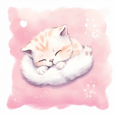 Kawaii kitten sleeping on a pink pillow, super cute, so adorable that is breaks your heart, full body, watercolor clipart, isolated on white background, cute - core