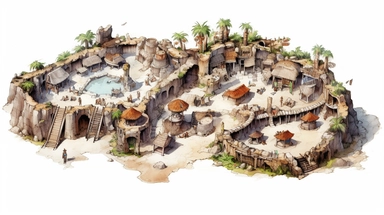 isolated images, illustrations on a white background, realistic top down overhead view caveman village map, Clipart, watercolor, realistic, isolated, full building, highly detailed, hdr, 32K, photo expert quality, watercolor realistic, hyperrealistic and highly detailed, isolated on a white background