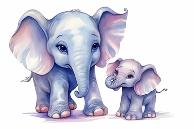 cute baby elephant playing with its siblings Clipart, On White Background, Spaced out, Vector Graphic,