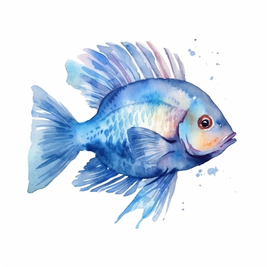 a fish in some blue colors, watercolor style, clipart, white background