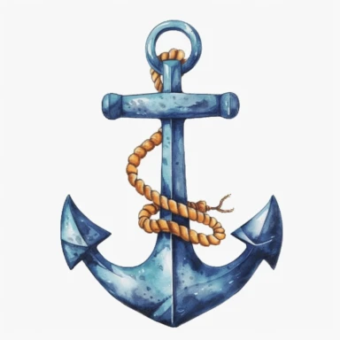 Drawing Anchor, Blue Drawing Anchor, Blue Nautical Object, Watercolor, white and blue, extremely detailed, illustration clipart, white background