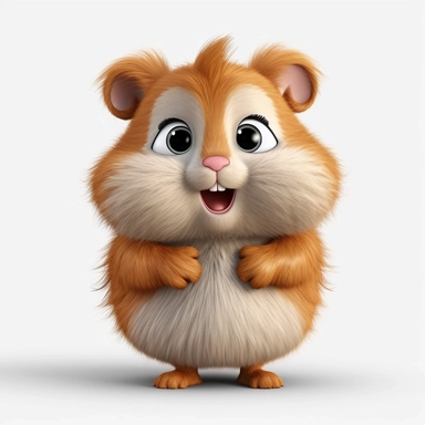 a single clipart image png graphic of a Realistic 3D cute friendly pixar style 3D animation Clipart Cute Fluffy Hairy Hamster PNG Illustration