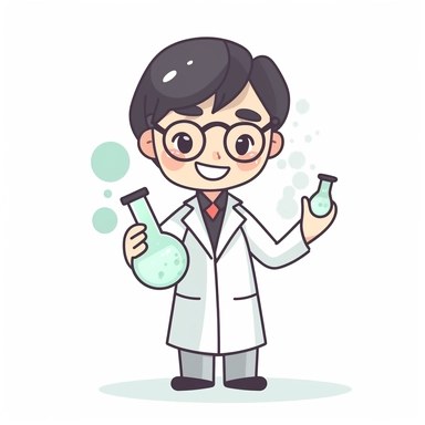 cute chemist holding a flask of bubbling liquid, clipart style