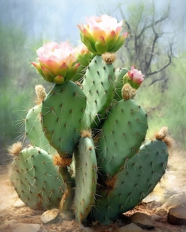 A stunning watercolor impressionist painting of cactus clipart depicting it in full form. The painting is rendered in HDR, DTM, full HD, and 8K resolution, with ultra-detailed brushwork that captures every nuance and detail of the subject. The painting is created by master artists such as Artgerm, Yoshitaka Amano, or Stefan Gesell, who are known for their realism and superb skills in professional color grading. The colors are vibrant and dynamic, with soft shadows and no contrast, creating a dre