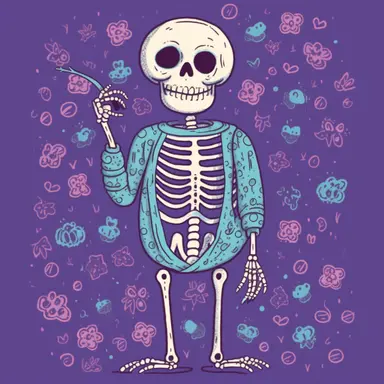a clipart skeleton in magical pajamas, vector art, funny, cartoon style