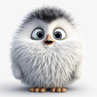 a single clipart image png graphic of a Realistic 3D cute friendly pixar style 3D animation Clipart Cute Fluffy Hairy Penguin PNG Illustration