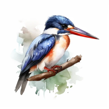 Black-capped Kingfisher bird, water color style, clipart, white background