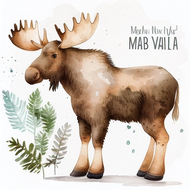 Woodland Animals Clipart Watercolor, cute moose, white background