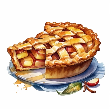 apple pie, hand drawn Illustration clipart, 4K, extremely detailed, watercolor