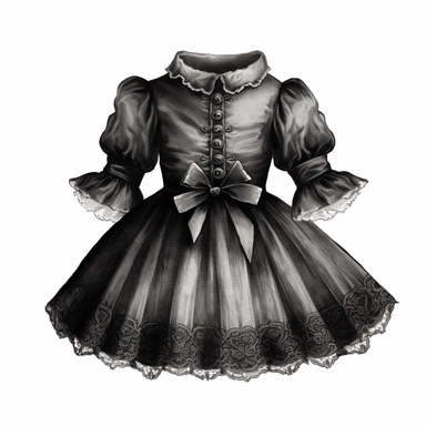 vintage gothic baby dress, victorian, dark fantasy, clipart, white background