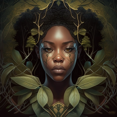 African American Woman symmetry portrait of moss king of ent of fangorn forest, glam, fae, fireflies, forest background, intricate, elegant, highly detailed, digital painting, artstation, concept art, smooth, sharp focus, illustration, art by artgerm and greg rutkowski and fra angelico and alphons mucha, no signature, no words, hd clipart