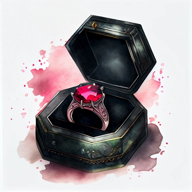 gothic engagement ring black velvet box with very expensive ruby ring ? ? ? ??? valentines day elegant romantic high detailed photorealistic watercolor and ink clipart on a white background anime detailed textures