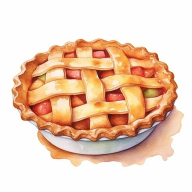 watercolor apple pie clipart, white background watercolor, handdrawn, detailed, realistic, white background
