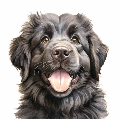 close up high detailed, Hand drawn watercolor clipart of a cute Newfoundland puppies excited to greet owner, on a white background
