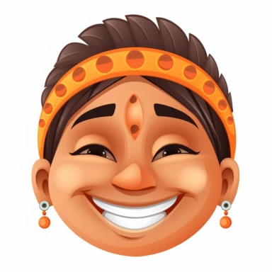 fantasy happy cute indian face, cartoon, clipart, mascot, isolated on white background