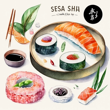 High Detail clipart of sushi, no sauce, no lines, no outlines, clipart, featured on dribble, japanese Dinner clipart, minimalist, computer vector graphic design clip art, watercolor illustration clipart, watercolour clipart, PNG transparent background
